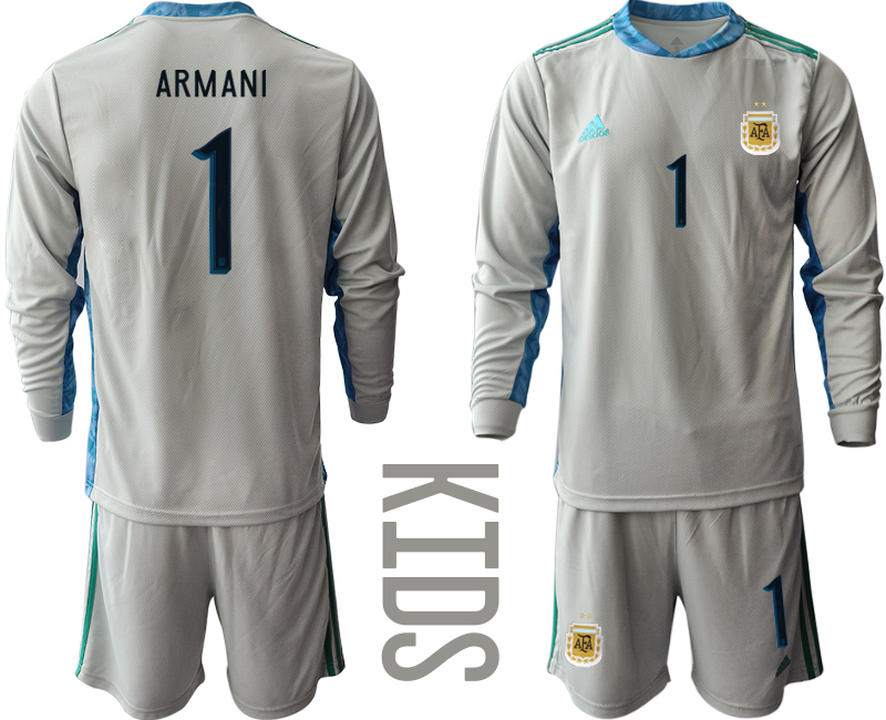 Youth 2020-2021 Season National team Argentina goalkeeper Long sleeve grey #1 Soccer Jersey